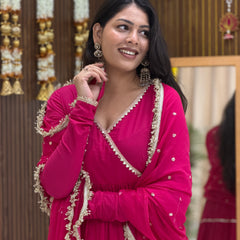Pink Polki full tier Anarkali set