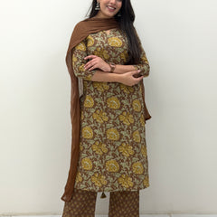 Pastel brown mustard straight suit set Jonaya