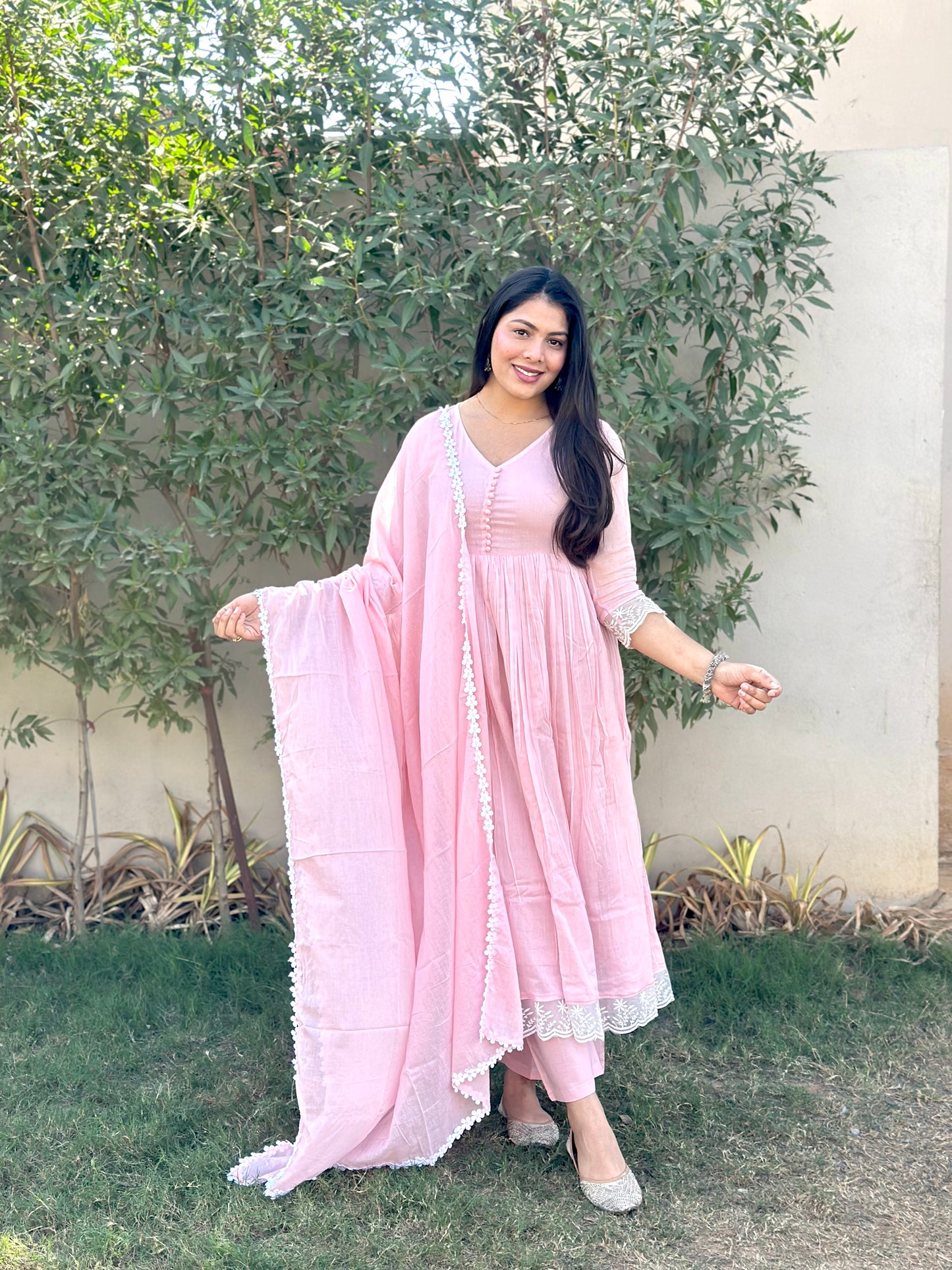 Baby Pink Mul cotton premium suit set