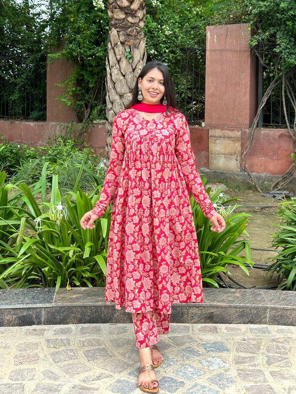 Coral Red Mohini Suit Set - Jonaya