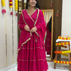 Pink Polki full tier Anarkali set