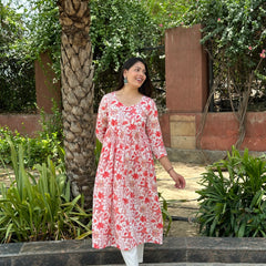 Orange floral printed kameez - Jonaya