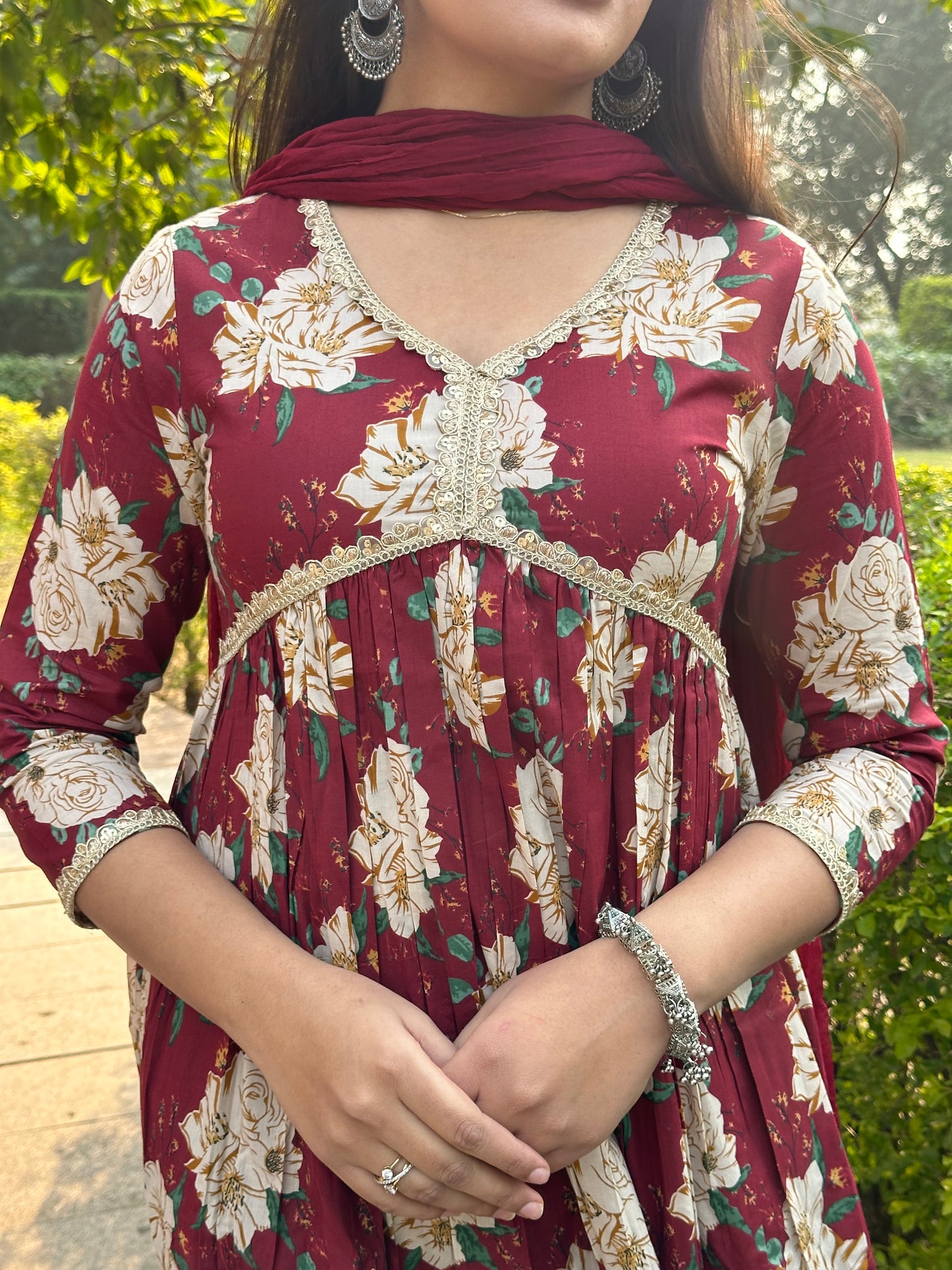 Maroon beige bliss cotton suit set