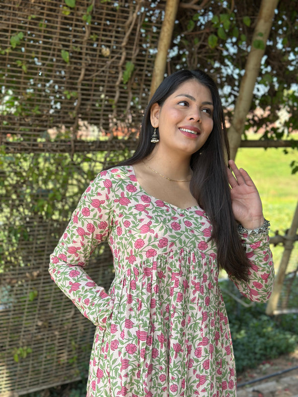 Pink Garden Alia Cut Flared Kameez - Jonaya