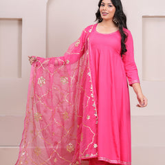 Peach Gotta patti heavy flare suit set Jonaya