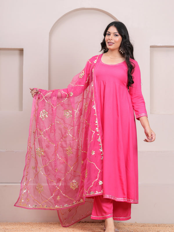 Peach Gotta Patti Heavy Flare Suit Set - Jonaya