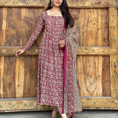Maroon kalamkari suit set - Jonaya