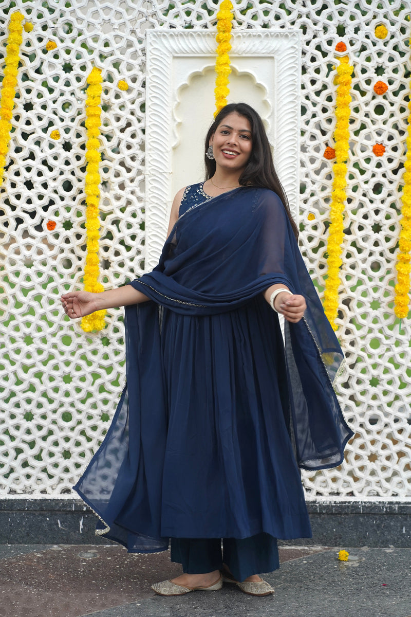 Indigo Gold blush Georgette Anarkali Jonaya