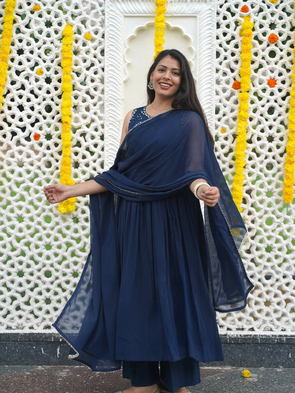 Indigo Gold blush Georgette Anarkali - Jonaya