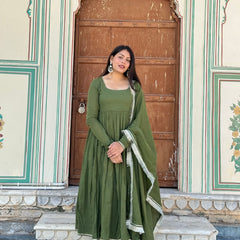Pure Mul Cotton Mehndi suit set - Jonaya