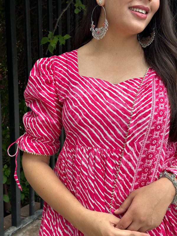 Pink Laheriya Gher Suit Set - Jonaya