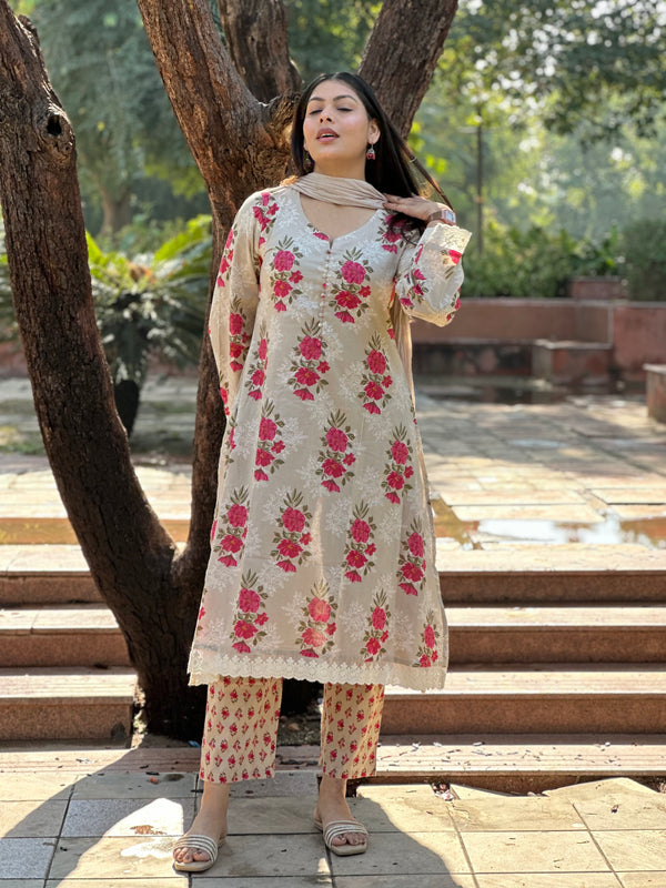 Perfect Beige Pakistani Straight Suit Set - Jonaya