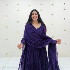 Deep Purple Full Tier Mul cotton Anarkali Jonaya