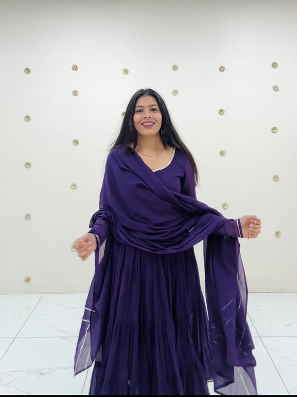 Deep Purple Full Tier Mul cotton Anarkali Jonaya