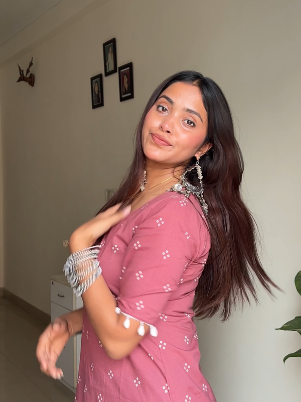 Pink Bhandej Shells Cotton Straight Kurti - Jonaya