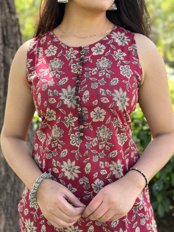 Maroon Black Floral Co-ord Set - Jonaya