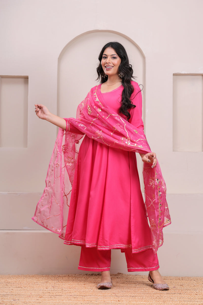 Peach Gotta patti heavy flare suit set Jonaya