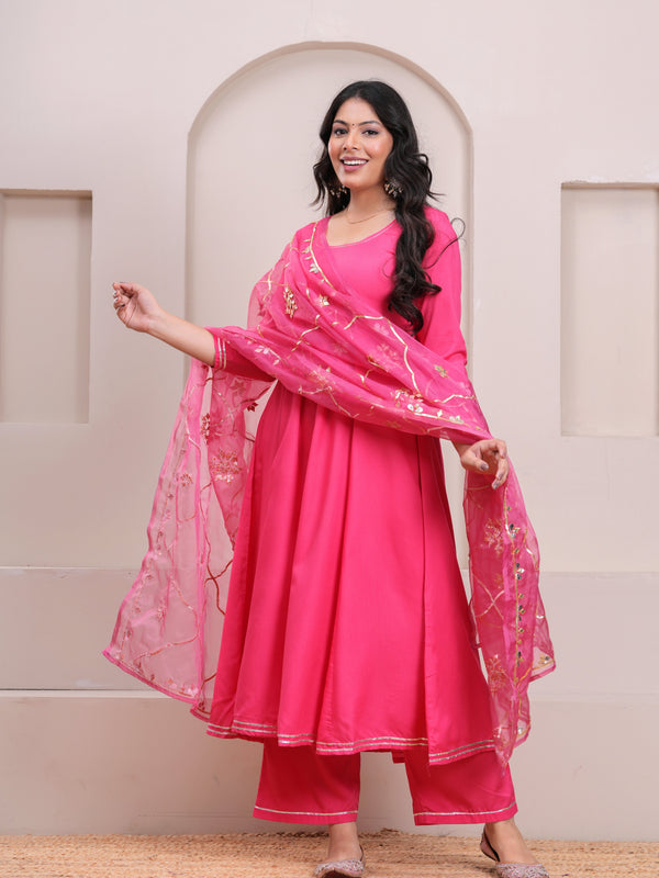 Peach Gotta Patti Heavy Flare Suit Set - Jonaya