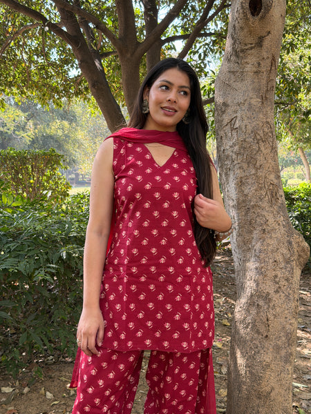 Red lily beige Farshi salwar set Jonaya