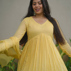 Butter yellow mul cotton flair suit set Jonaya