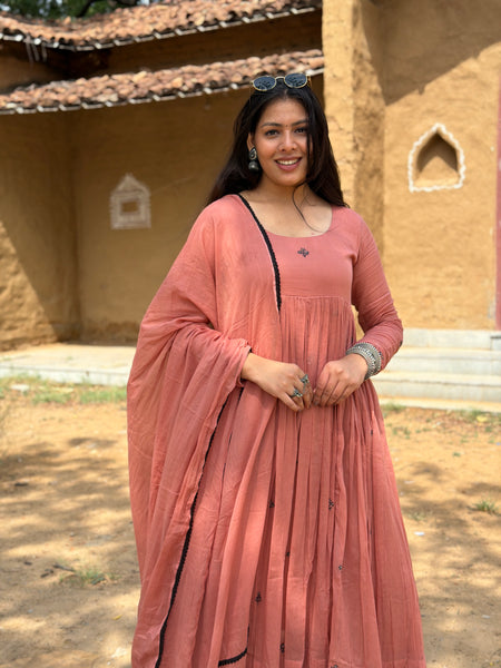 Peach black Embroidery Anarakali