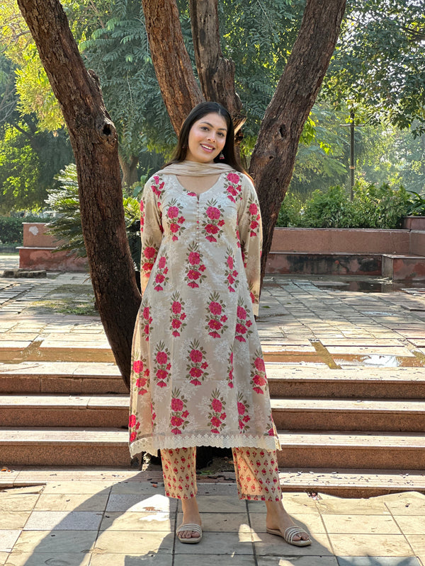 Perfect Beige Pakistani Straight Suit Set - Jonaya