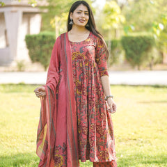 Peach Floral Anarkali suit set - Jonaya