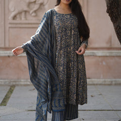 Blue kalamkari anarkali suit set