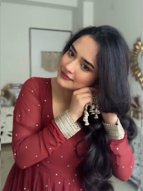 Burnt orange Pure Georgette Anarkali set - Jonaya