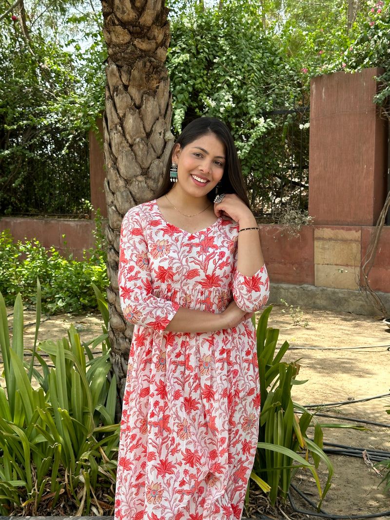 Orange floral printed kameez - Jonaya