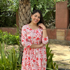 Orange floral printed kameez - Jonaya