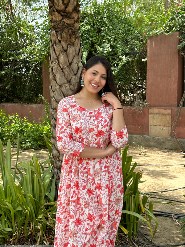Orange Floral Printed Kameez - Jonaya