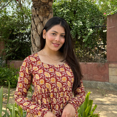 Brick Red full sleeves kameez - Jonaya