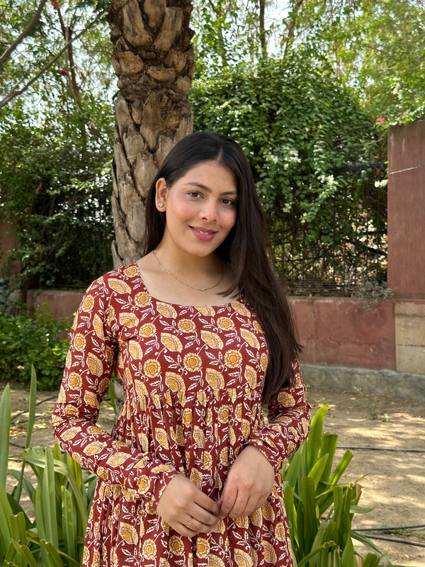 Brick Red Full Sleeves Kameez - Jonaya