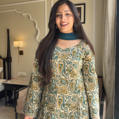 Beige teal garden farshi salwar set Jonaya