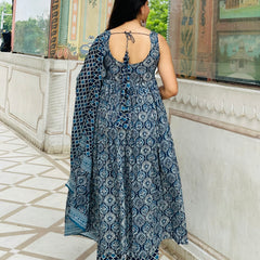 Indigo Ajrakh gher suit set - Jonaya