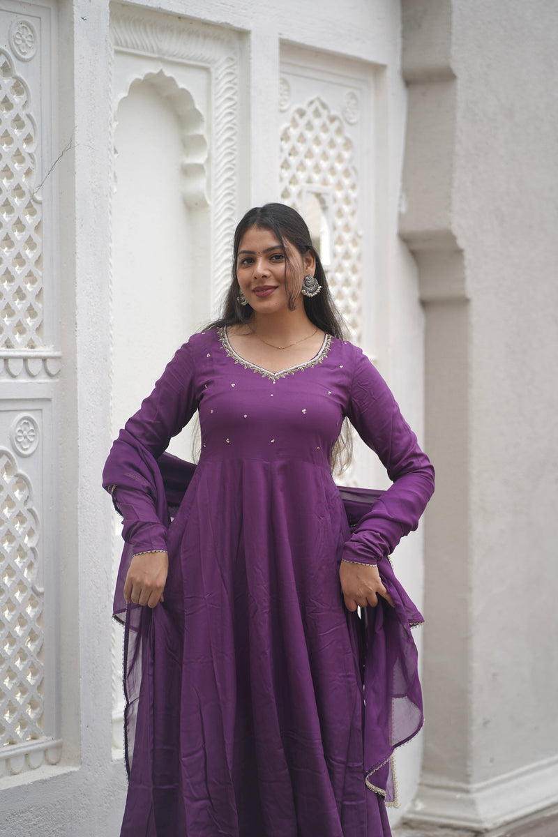 Purple bloom Anarkali set Jonaya