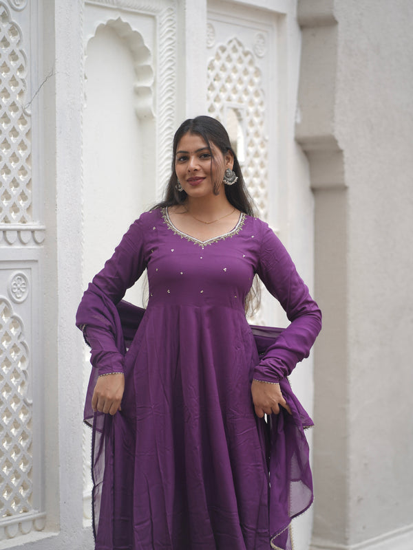 Purple bloom Anarkali set - Jonaya