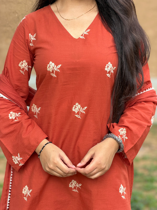 Rust Embroidered coord set