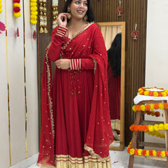 Laal gota ghunghru Anarkali set Jonaya