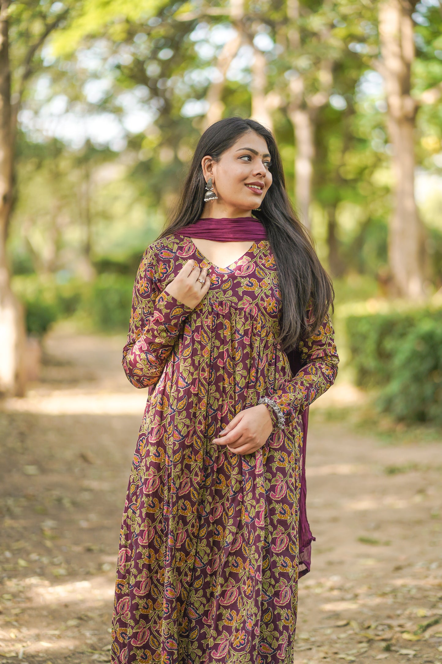 Wine printed floral suit set