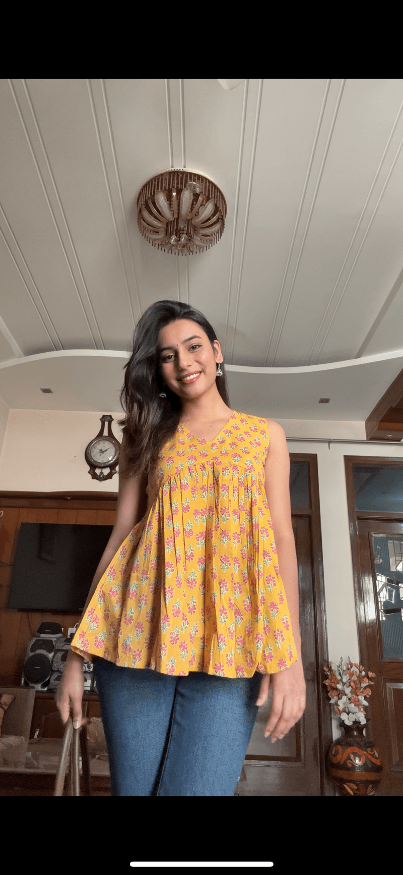 Yellow fool patti cut sleeves Peplum top - Jonaya