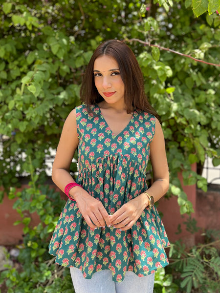 Hara Gulab cut sleeves peplum top - Jonaya