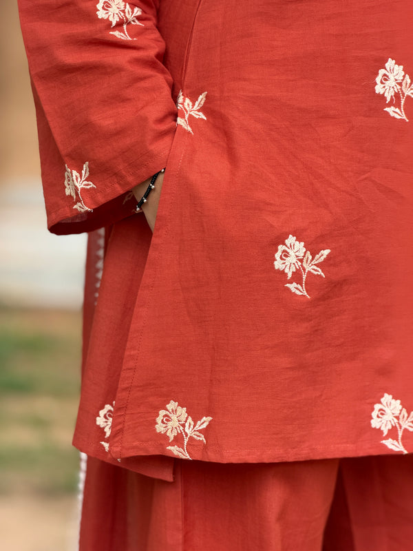Rust Embroidered coord set
