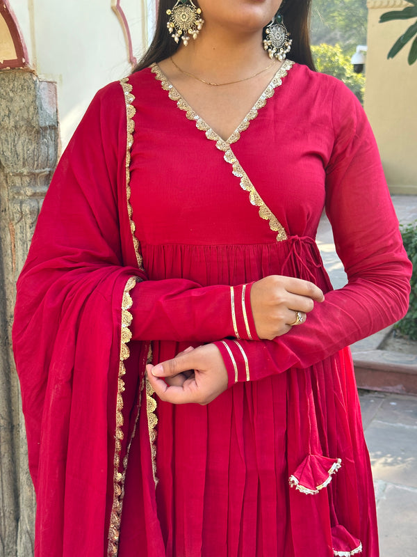 Rose Pink Angrakha Flare Set - Jonaya