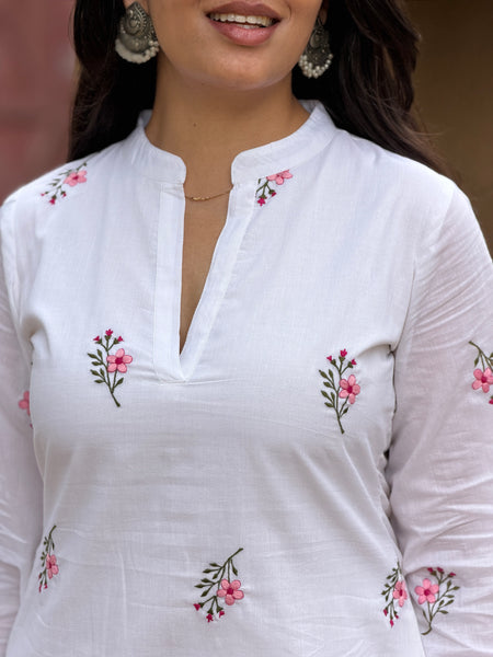 Blossom White Embroidered coord set