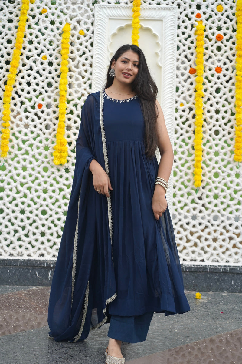 Indigo Gold blush Georgette Anarkali Jonaya