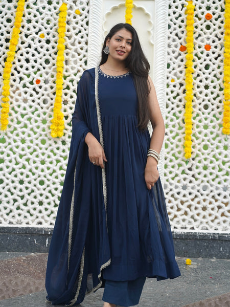 Indigo Gold blush Georgette Anarkali Jonaya