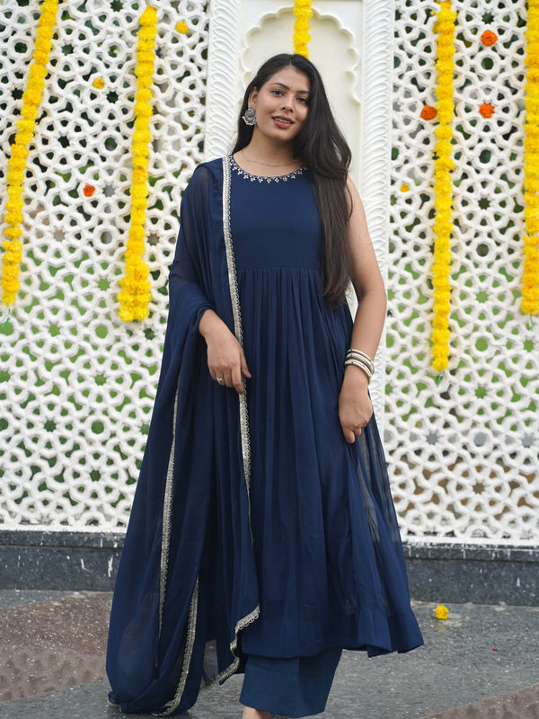 Indigo Gold blush Georgette Anarkali - Jonaya