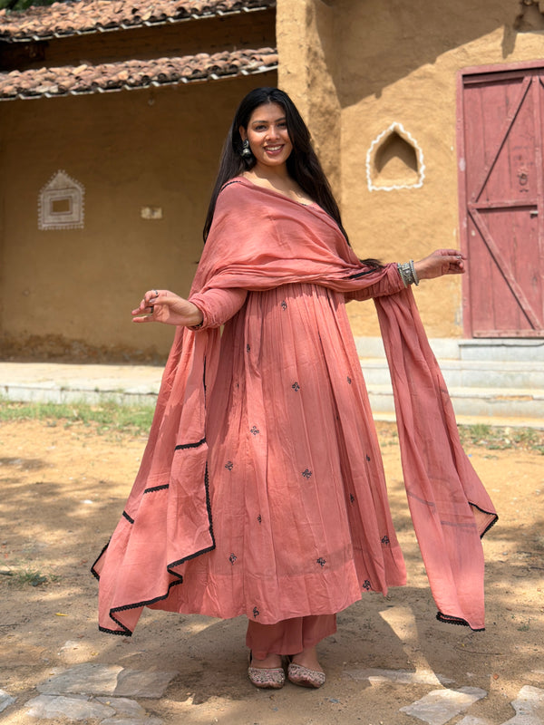 Peach black Embroidery Anarakali